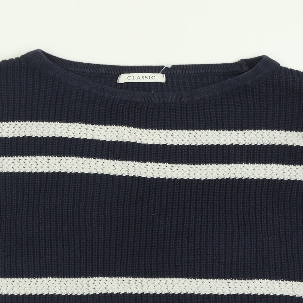 Marks and Spencer Womens Blue Crew Neck Striped Cotton Pullover Jumper Size 12