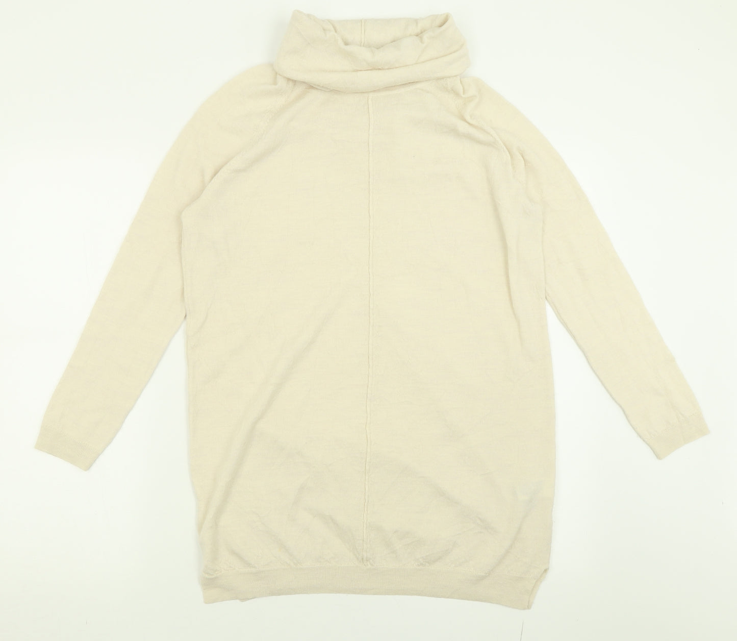 Marks and Spencer Womens Ivory Roll Neck  Wool Tunic Jumper Size 12