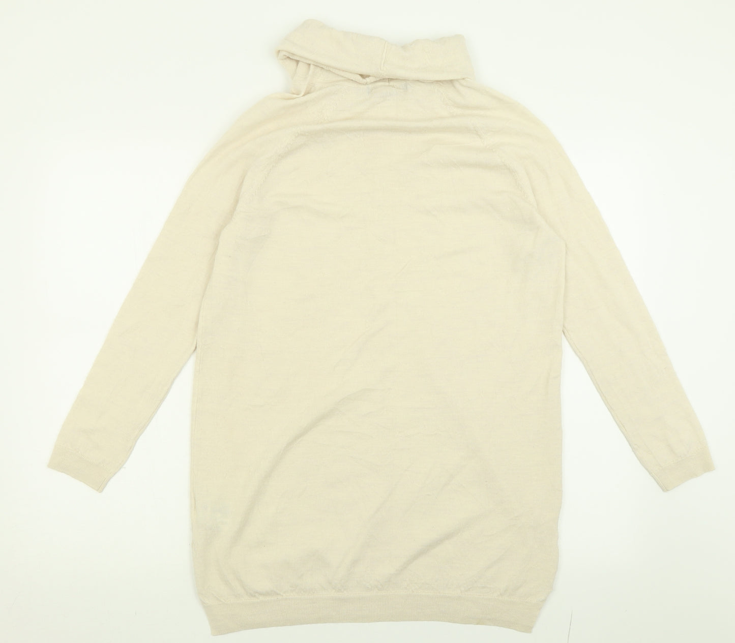Marks and Spencer Womens Ivory Roll Neck  Wool Tunic Jumper Size 12