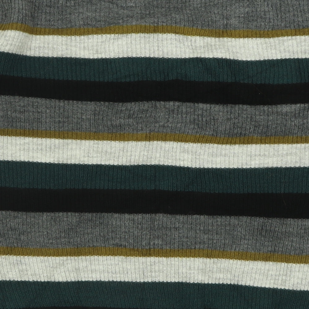 Marks and Spencer Mens Green Crew Neck Striped Polyester Pullover Jumper Size L   - Supersoft