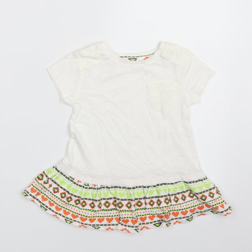 Dunnes Stores Girls White  100% Cotton Pullover T-Shirt Size 12-18 Months Crew Neck Pullover