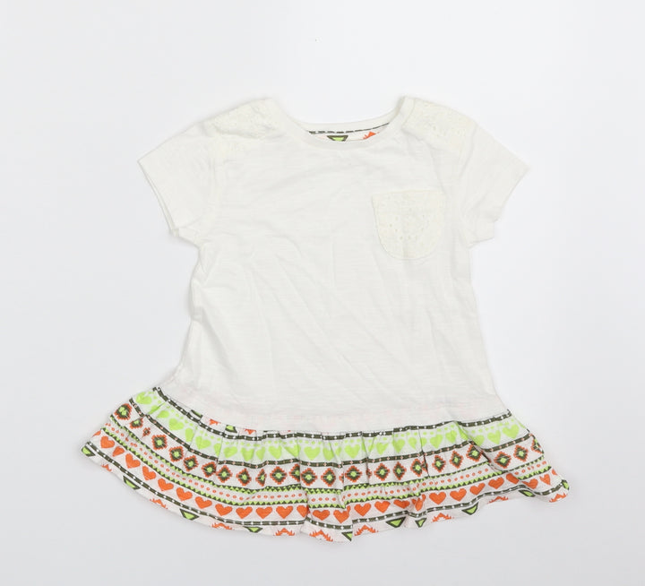 Dunnes Stores Girls White 100% Cotton Pullover T-Shirt Size 12-18 Months Crew Neck Pullover