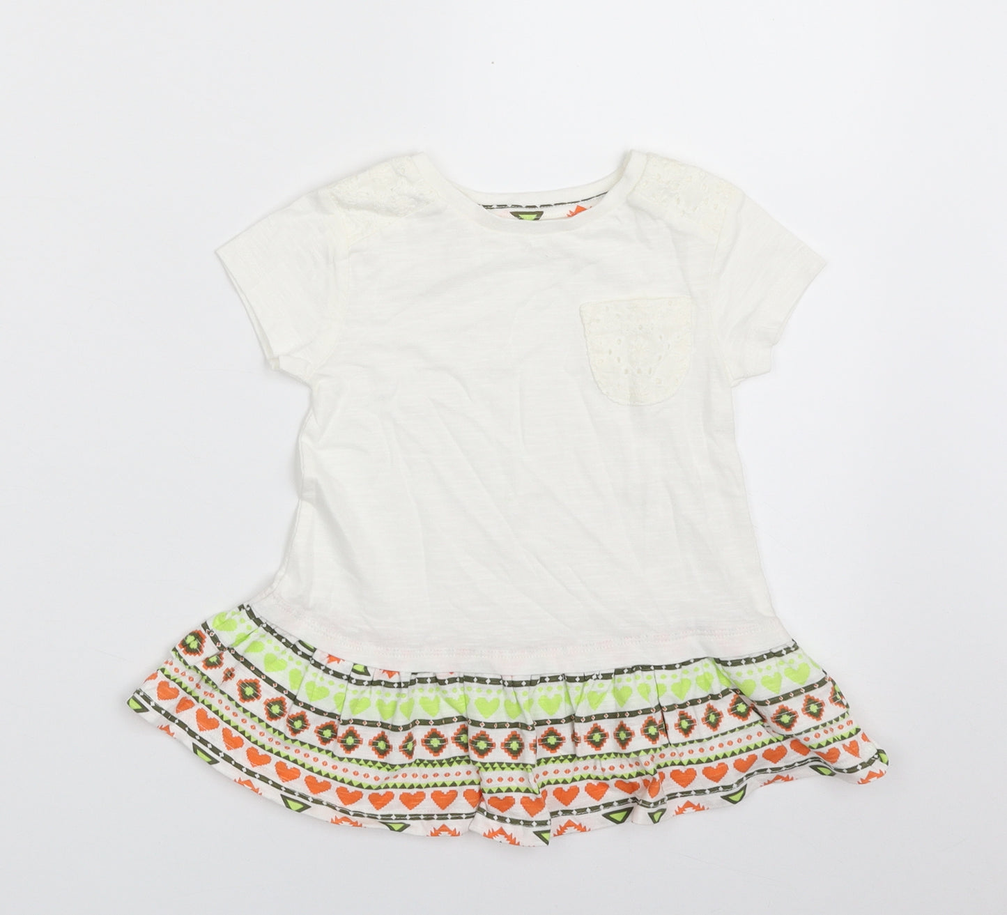 Dunnes Stores Girls White  100% Cotton Pullover T-Shirt Size 12-18 Months Crew Neck Pullover