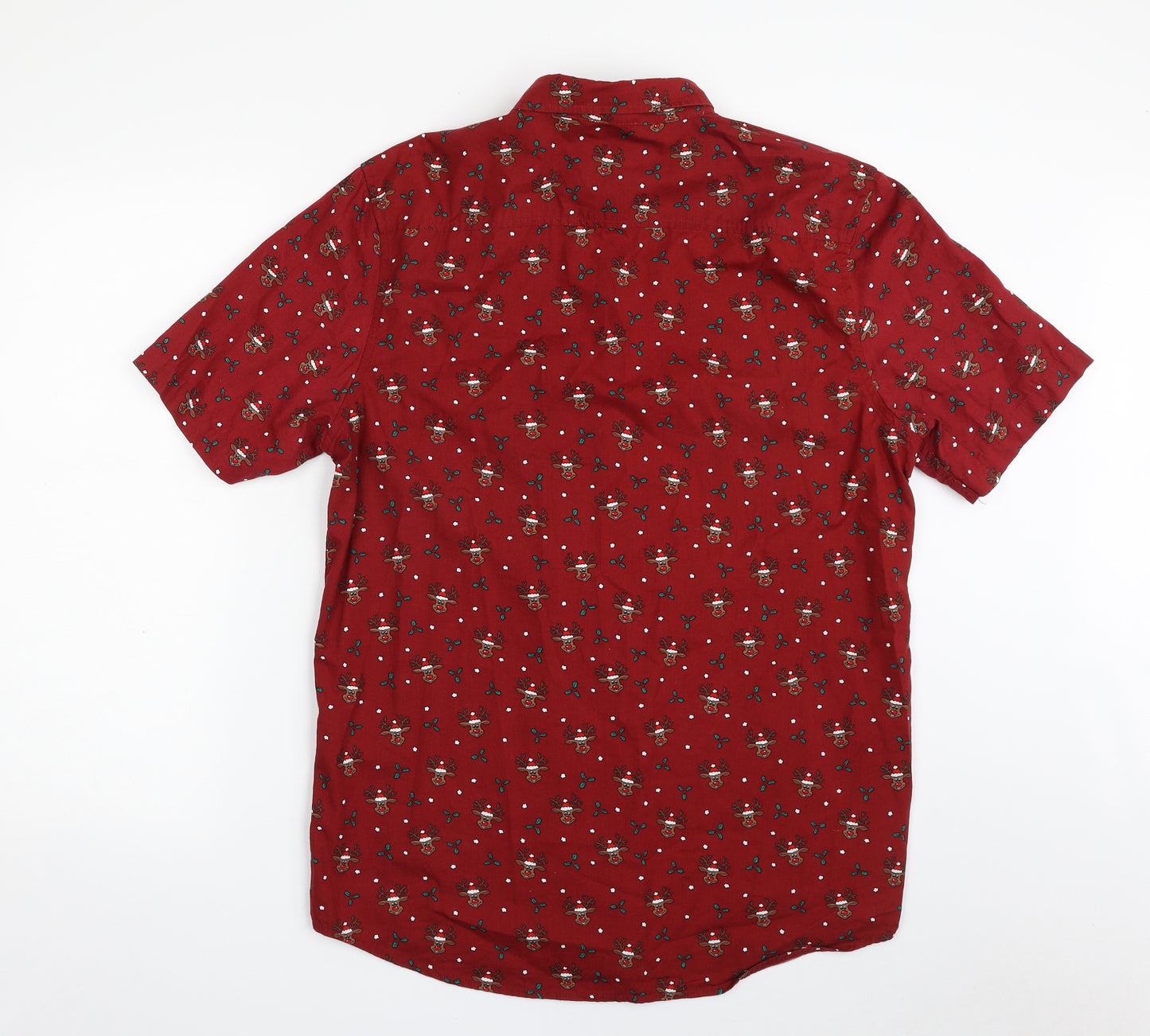 Primark Mens Red  Cotton  Button-Up Size L Collared Button - Christmas