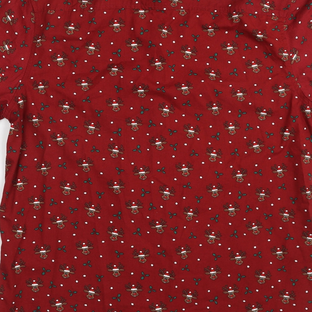 Primark Mens Red  Cotton  Button-Up Size L Collared Button - Christmas