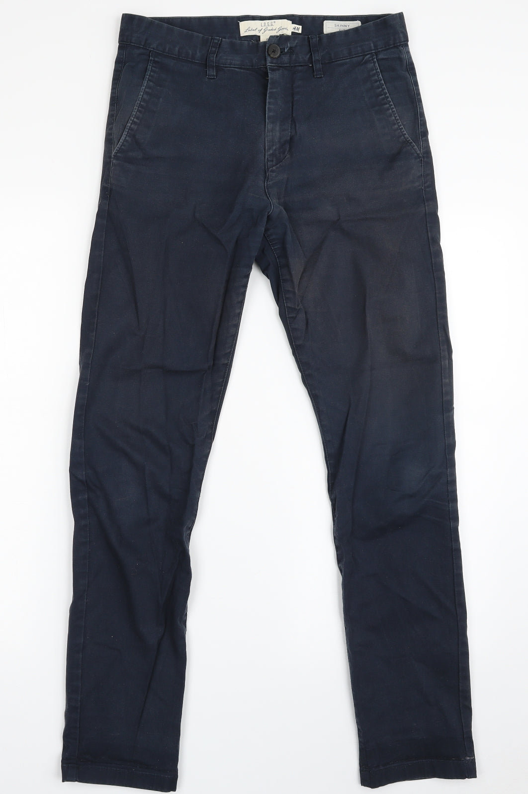 H&M Mens Blue  Cotton Chino Trousers Size 29 in L29 in Slim Zip - Skinny Fit