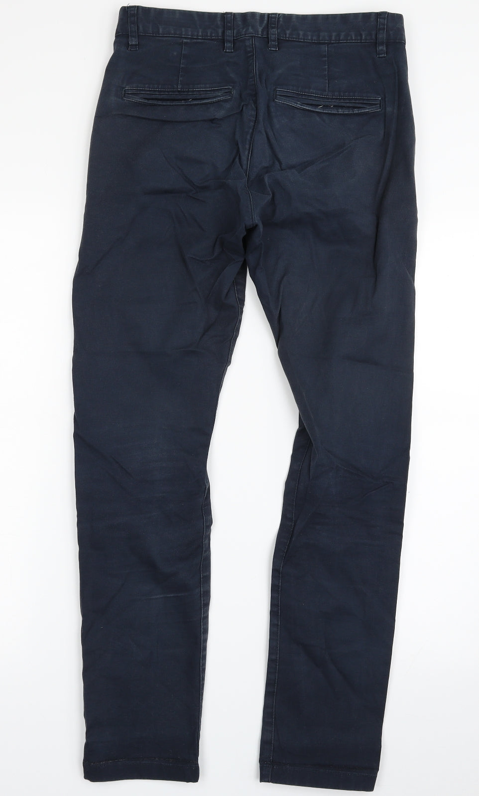 H&M Mens Blue  Cotton Chino Trousers Size 29 in L29 in Slim Zip - Skinny Fit