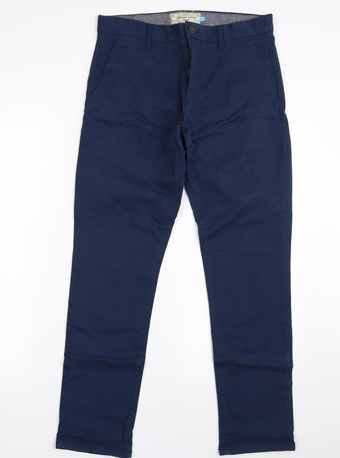 NEXT Mens Blue  Cotton Chino Trousers Size 30 in L29 in Slim Button