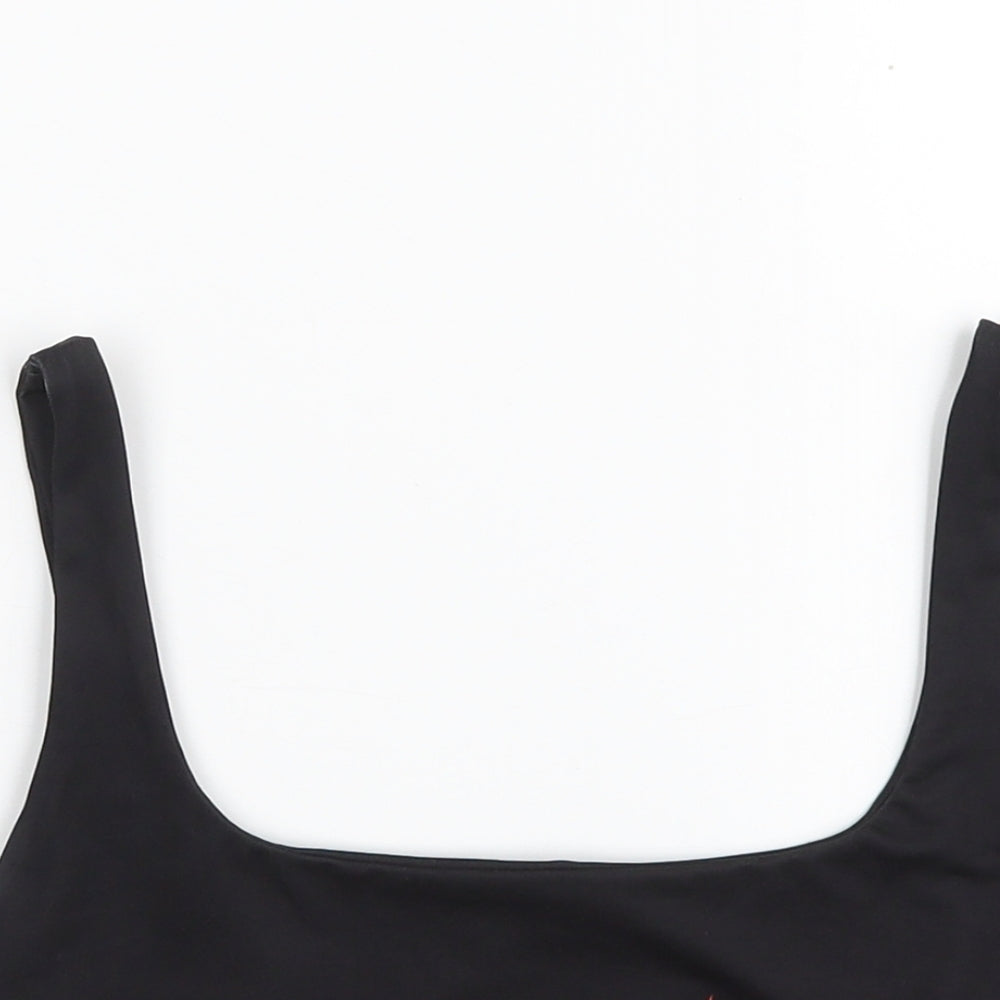 Bershka Womens Black Geometric Polyester Cropped Tank Size S Off the Shoulder - Band Tee