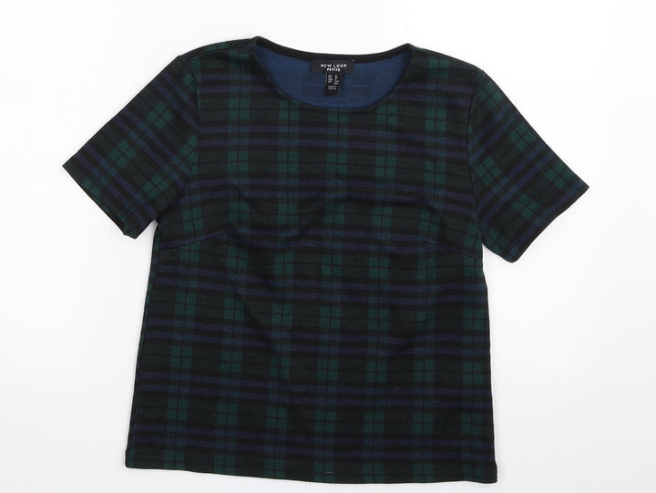 New Look Womens Green Plaid Polyester Pullover Sweatshirt Size 8 Pullover