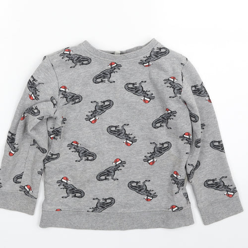 Urban Rascals  Boys Grey  Cotton Pullover Sweatshirt Size 5-6 Years  Pullover - Christmas- Dinosaur