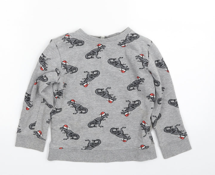 Urban Rascals  Boys Grey  Cotton Pullover Sweatshirt Size 5-6 Years  Pullover - Christmas- Dinosaur
