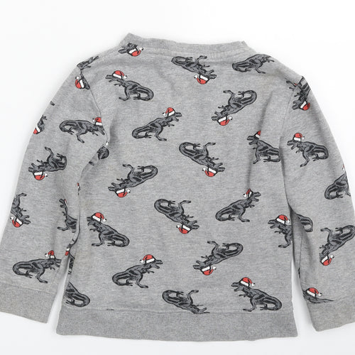 Urban Rascals  Boys Grey  Cotton Pullover Sweatshirt Size 5-6 Years  Pullover - Christmas- Dinosaur