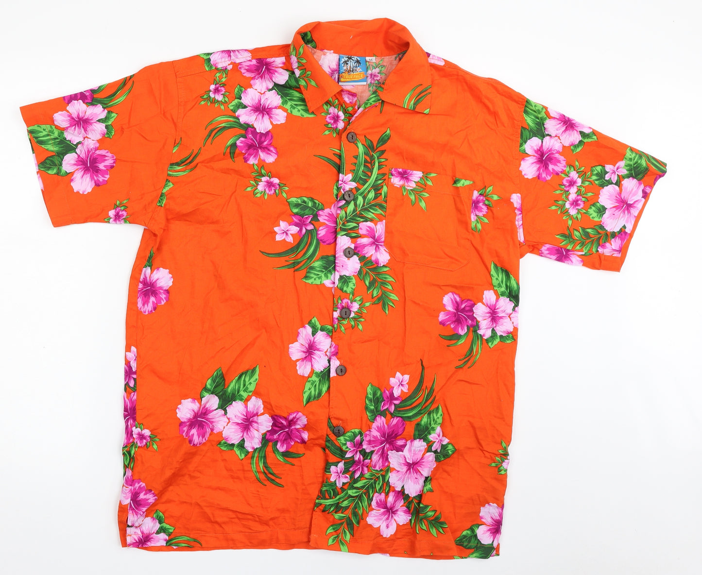 TRUE FACE Mens Red Floral Cotton  Button-Up Size M Collared Button - 100% Cotton