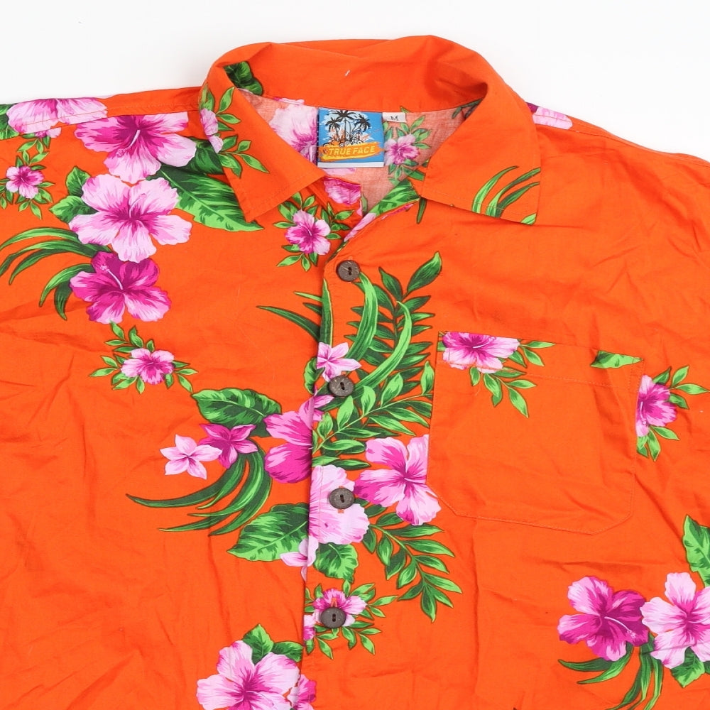 TRUE FACE Mens Red Floral Cotton  Button-Up Size M Collared Button - 100% Cotton