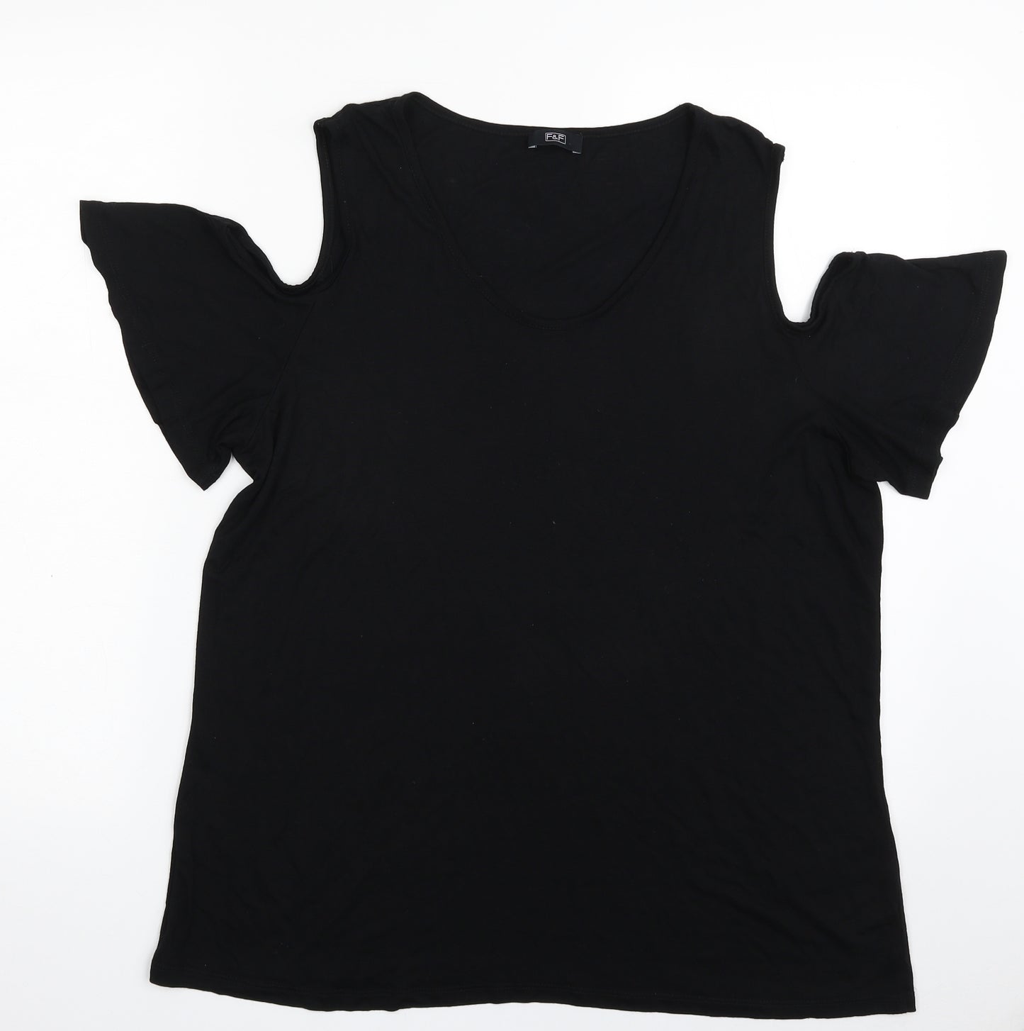 F&F Womens Black  Viscose Basic T-Shirt Size 16 Scoop Neck