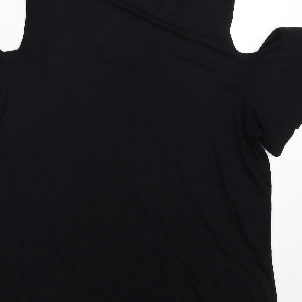 F&F Womens Black  Viscose Basic T-Shirt Size 16 Scoop Neck