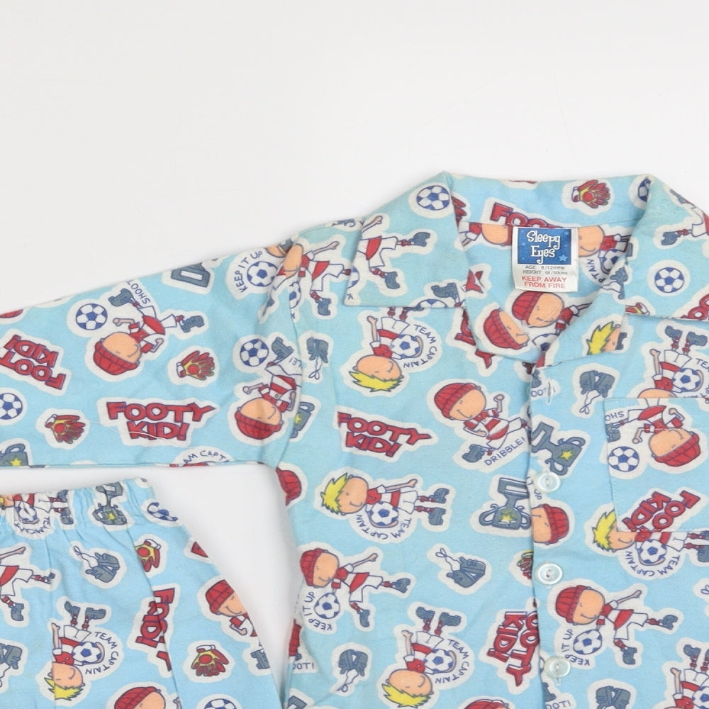 Sleepy Eyes Boys Blue Solid 100% Cotton Babydoll Pyjama Set Size 6-9 Months  Button - Footy Kid!