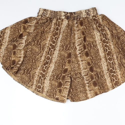 PRETTYLITTLETHING Womens Brown Animal Print Polyester Skimmer Shorts Size 8 L4 in Regular