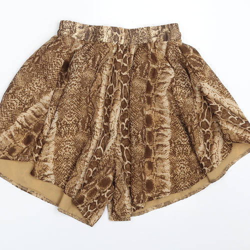 PRETTYLITTLETHING Womens Brown Animal Print Polyester Skimmer Shorts Size 8 L4 in Regular