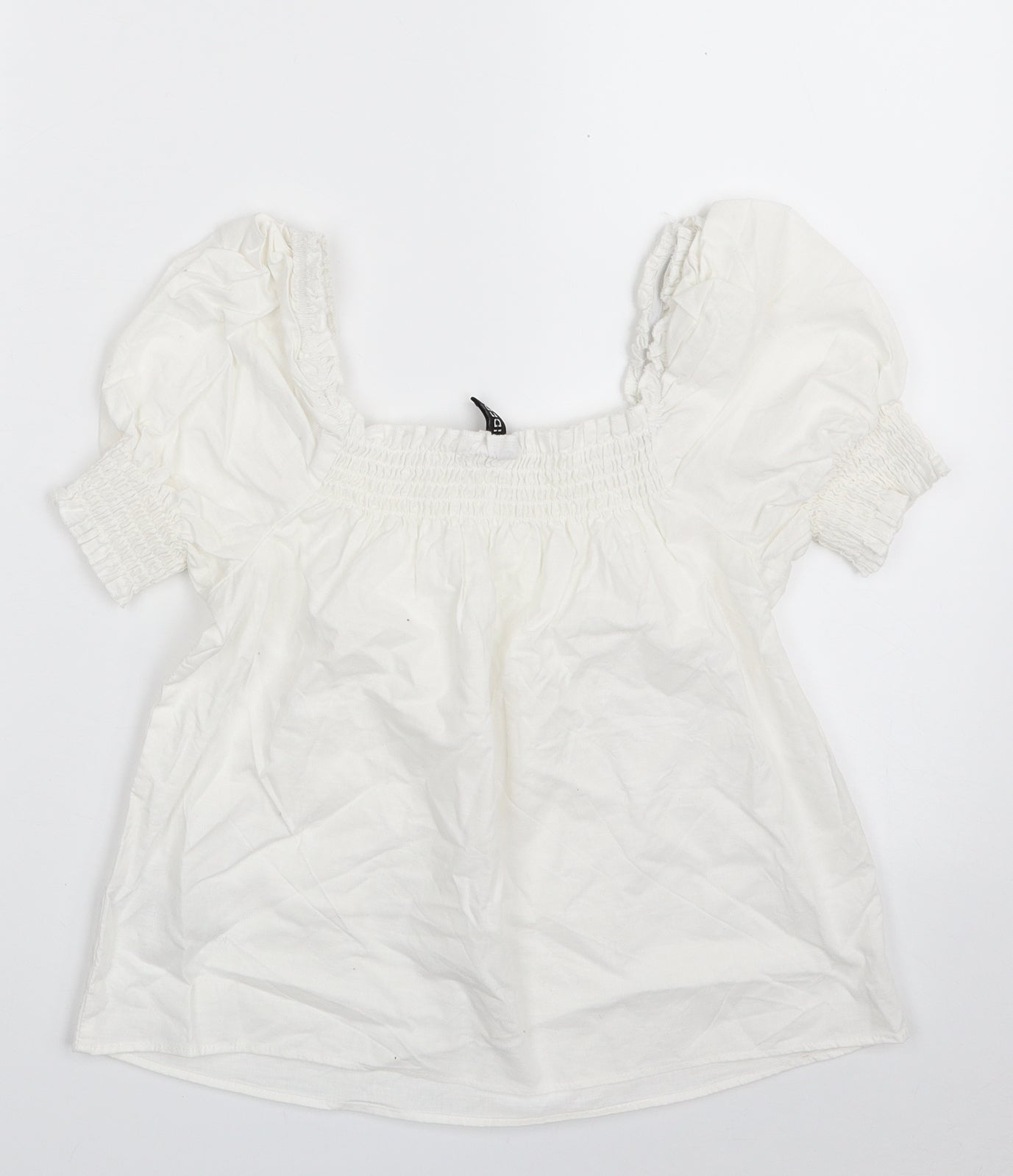 H&M Womens White  100% Cotton Cropped Blouse Size XS Square Neck - Tie