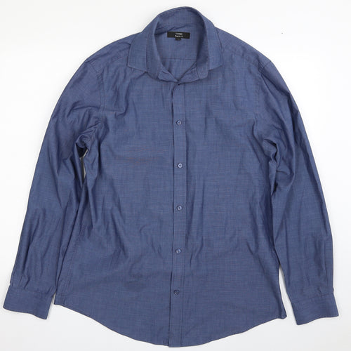 George Mens Blue  Polyester  Button-Up Size 16 Collared Button