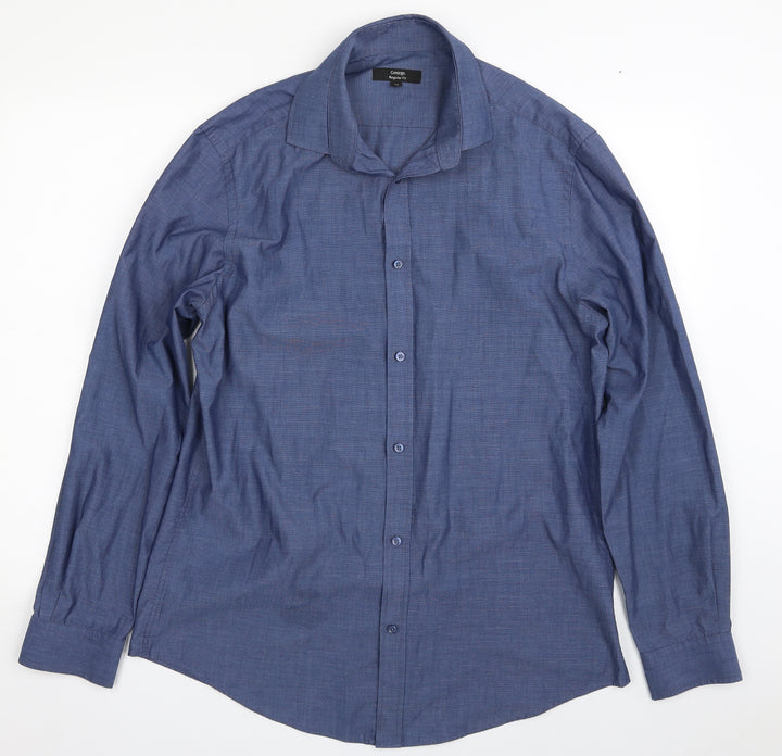 George Mens Blue Polyester Button-Up Size 16 Collared Button