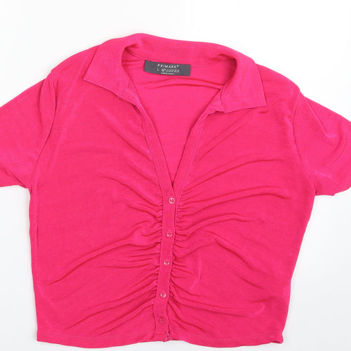 Primark Womens Pink  Polyester Basic Button-Up Size 14 Collared - Size 14-16
