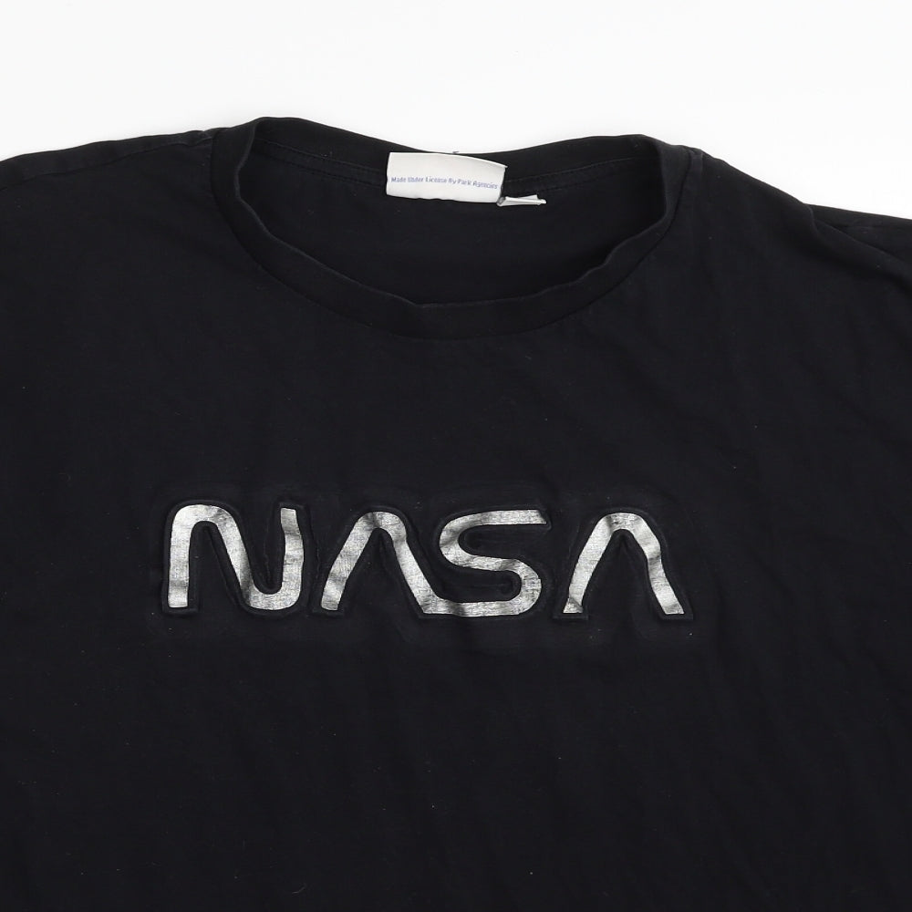 Primark Womens Black  100% Cotton Basic T-Shirt Size 12 Crew Neck - NASA