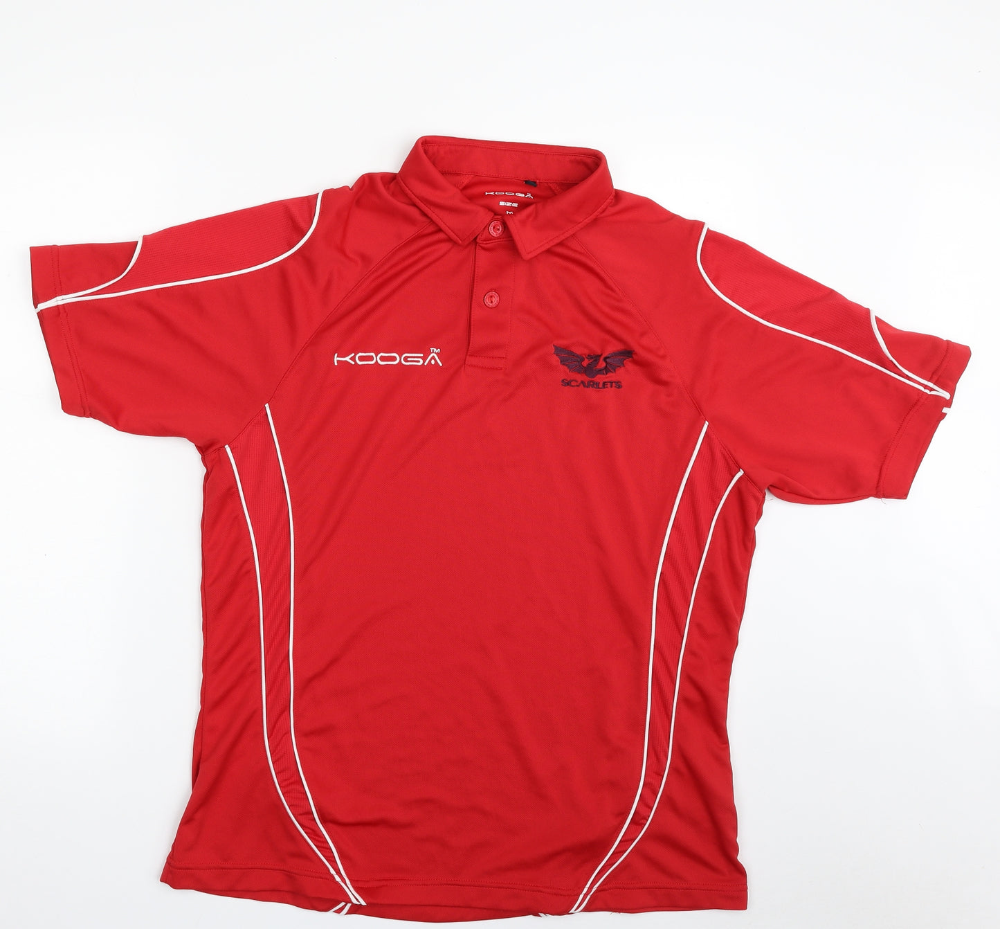 Kodga Mens Red  100% Polyester Pullover Polo Size M Collared Button - Scarlets Rugby Union