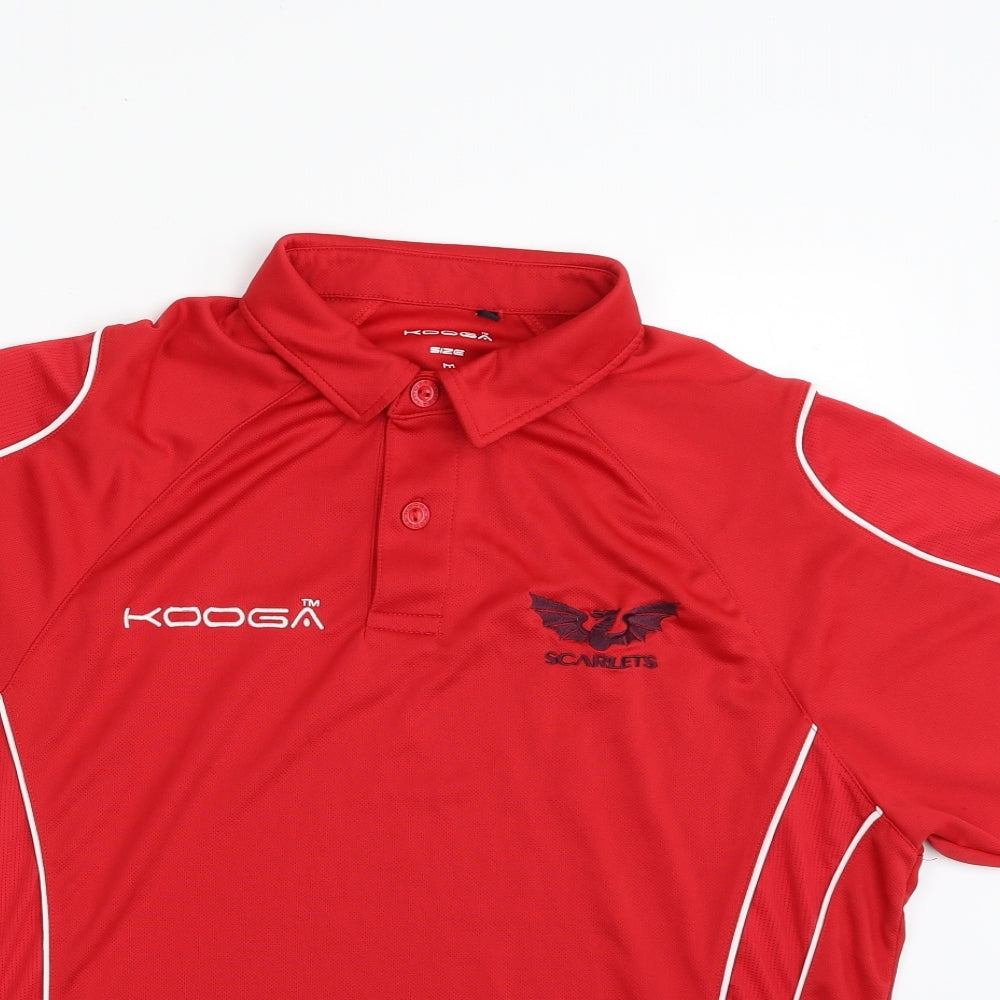 Kodga Mens Red  100% Polyester Pullover Polo Size M Collared Button - Scarlets Rugby Union