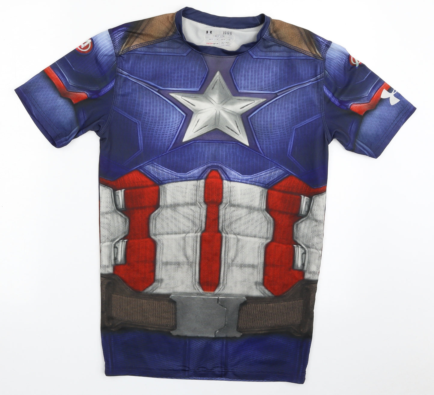 Under armour Mens Blue  100% Polyester Pullover T-Shirt Size L Crew Neck Pullover - MARVEL