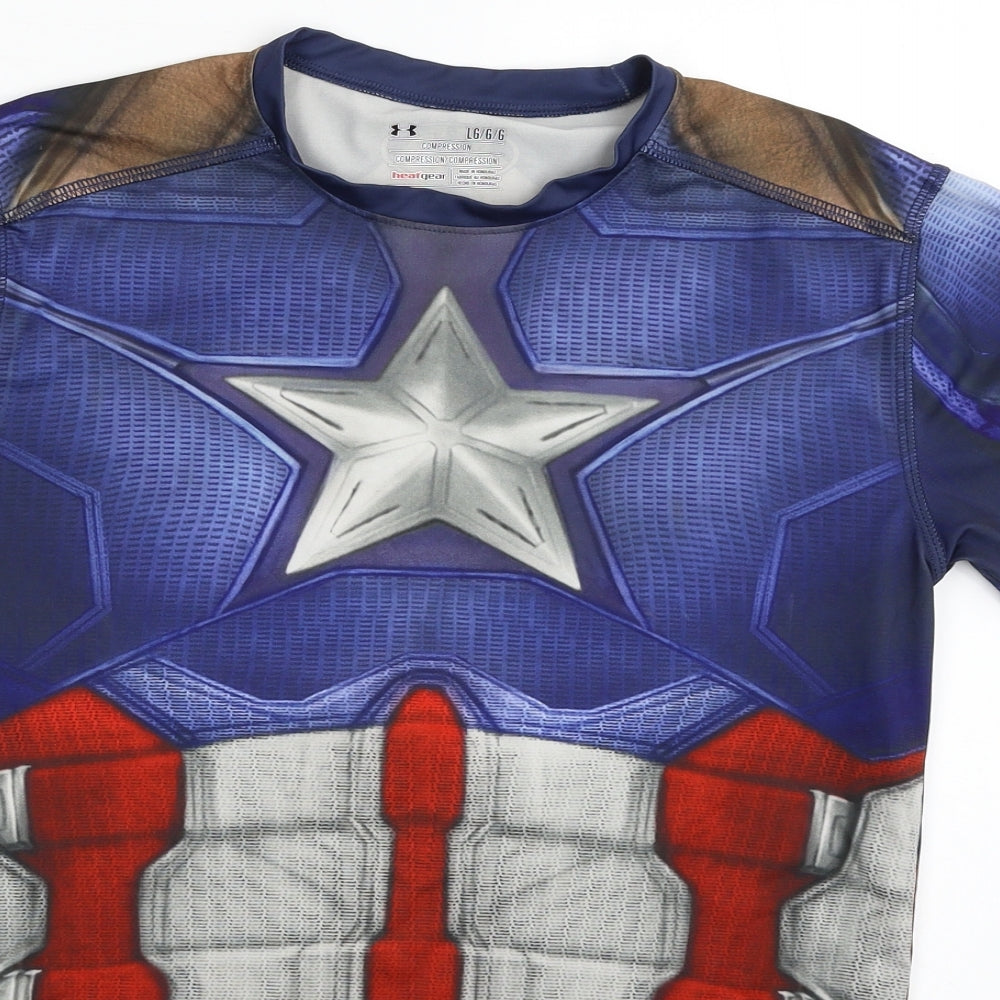 Under armour Mens Blue  100% Polyester Pullover T-Shirt Size L Crew Neck Pullover - MARVEL