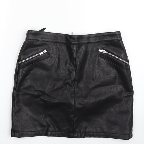 Dorothy Perkins Womens Black  Polyester A-Line Skirt Size 10   Zip