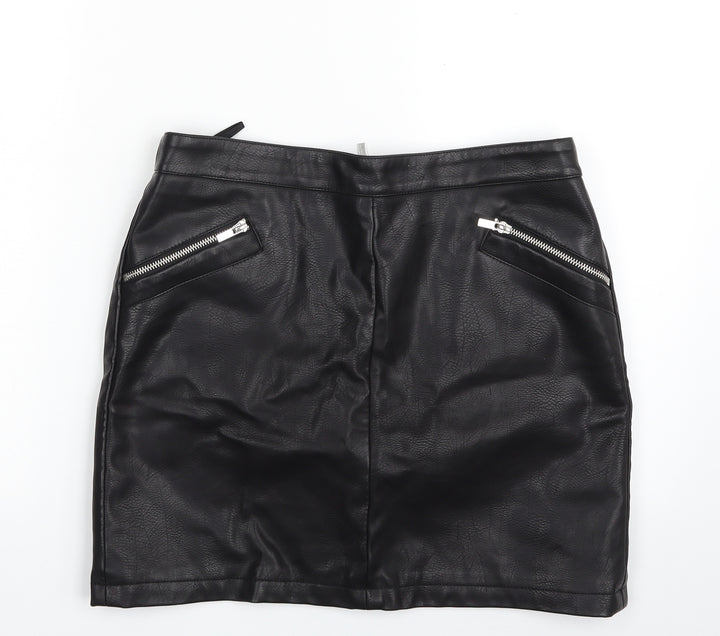 Dorothy Perkins Womens Black Polyester A-Line Skirt Size 10 Zip
