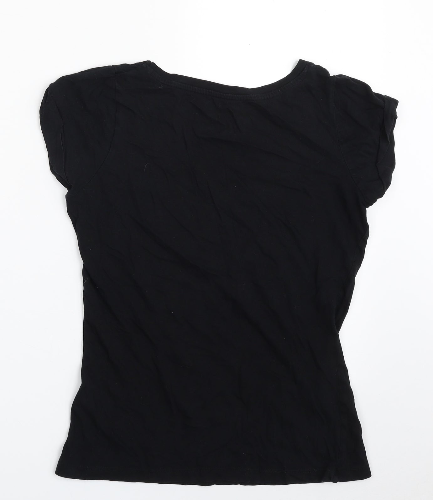 TU Womens Black  100% Cotton Basic T-Shirt Size 8 Scoop Neck - Cap Sleeve