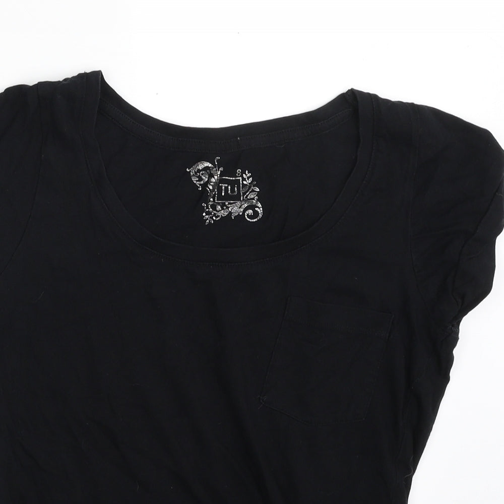 TU Womens Black  100% Cotton Basic T-Shirt Size 8 Scoop Neck - Cap Sleeve