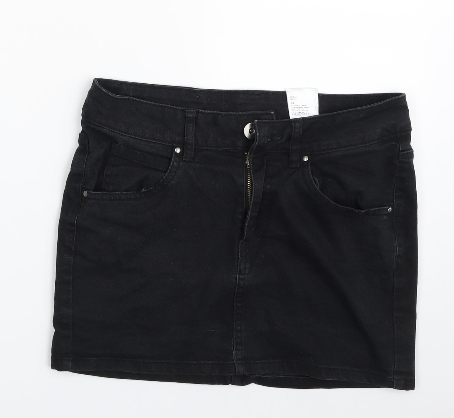 H&M Womens Black  Cotton Mini Skirt Size 10   Zip