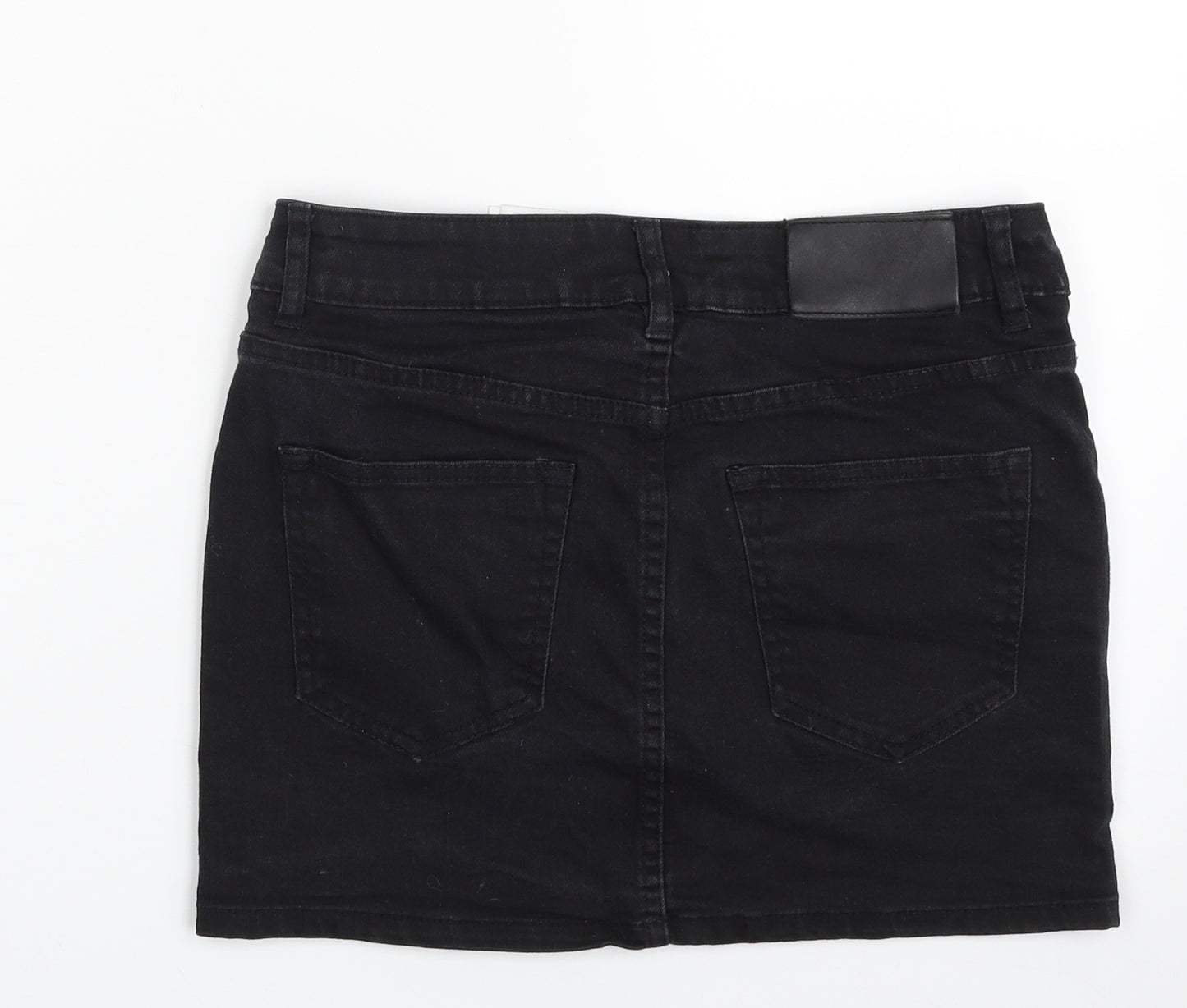 H&M Womens Black  Cotton Mini Skirt Size 10   Zip