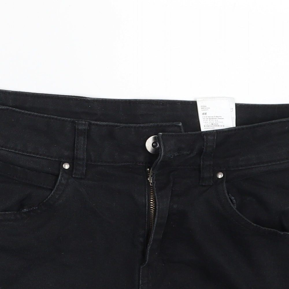 H&M Womens Black  Cotton Mini Skirt Size 10   Zip