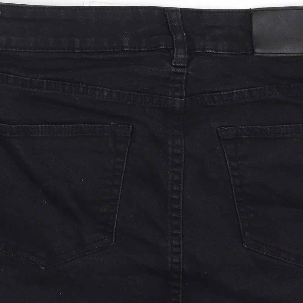 H&M Womens Black  Cotton Mini Skirt Size 10   Zip