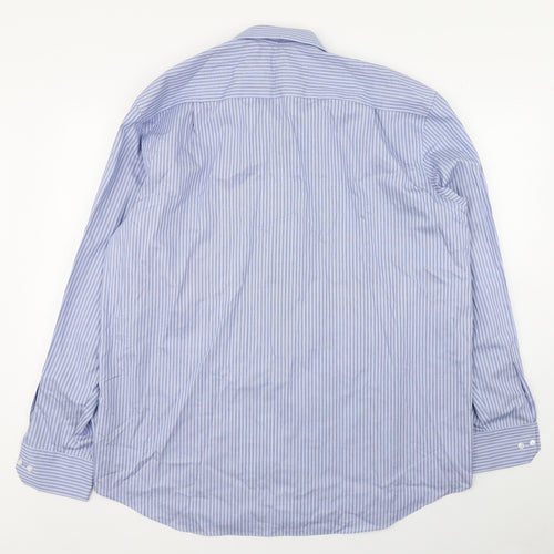 Marks and Spencer Mens Blue Striped Cotton  Dress Shirt Size 17.5 Collared Button