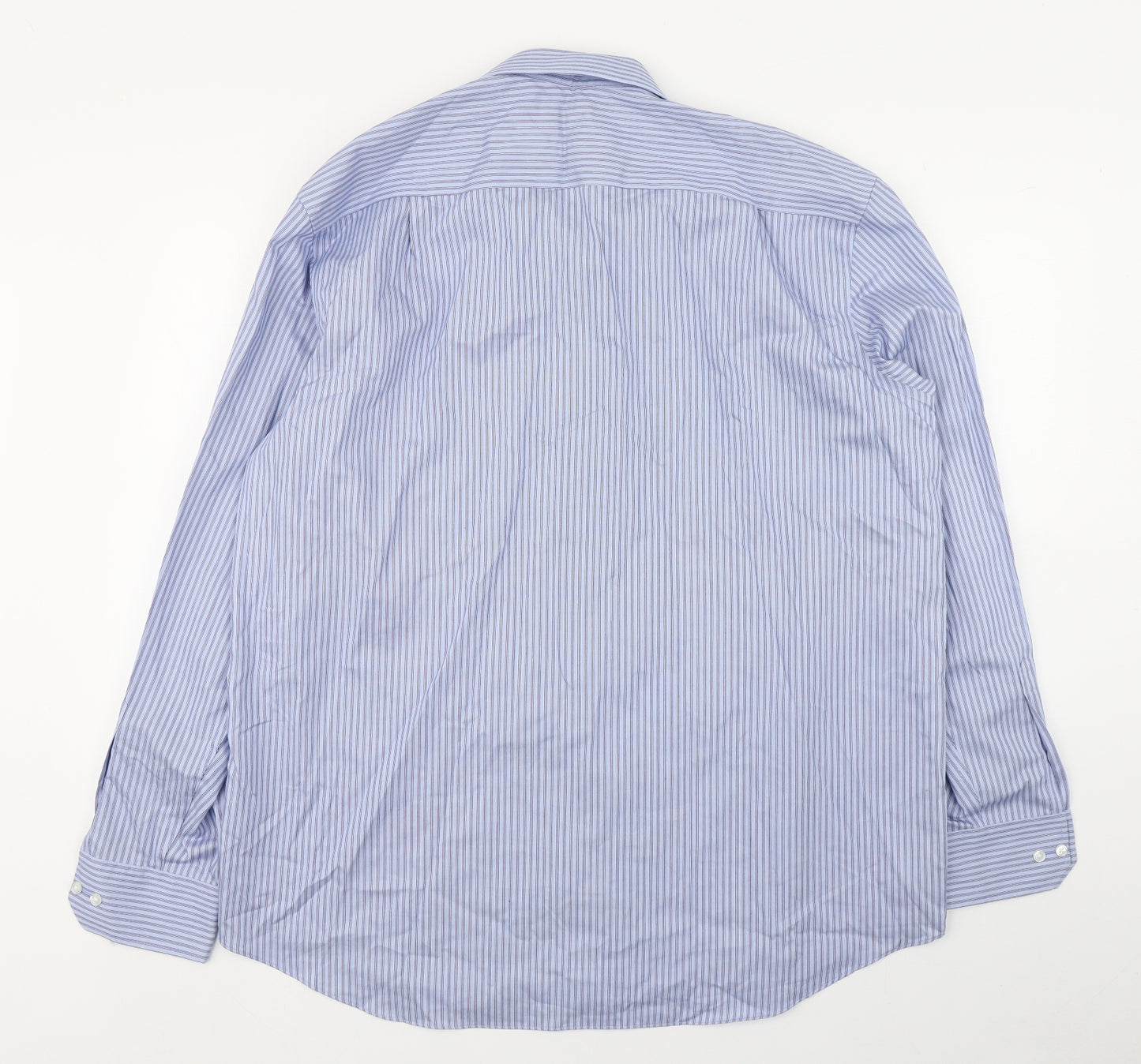 Marks and Spencer Mens Blue Striped Cotton  Dress Shirt Size 17.5 Collared Button