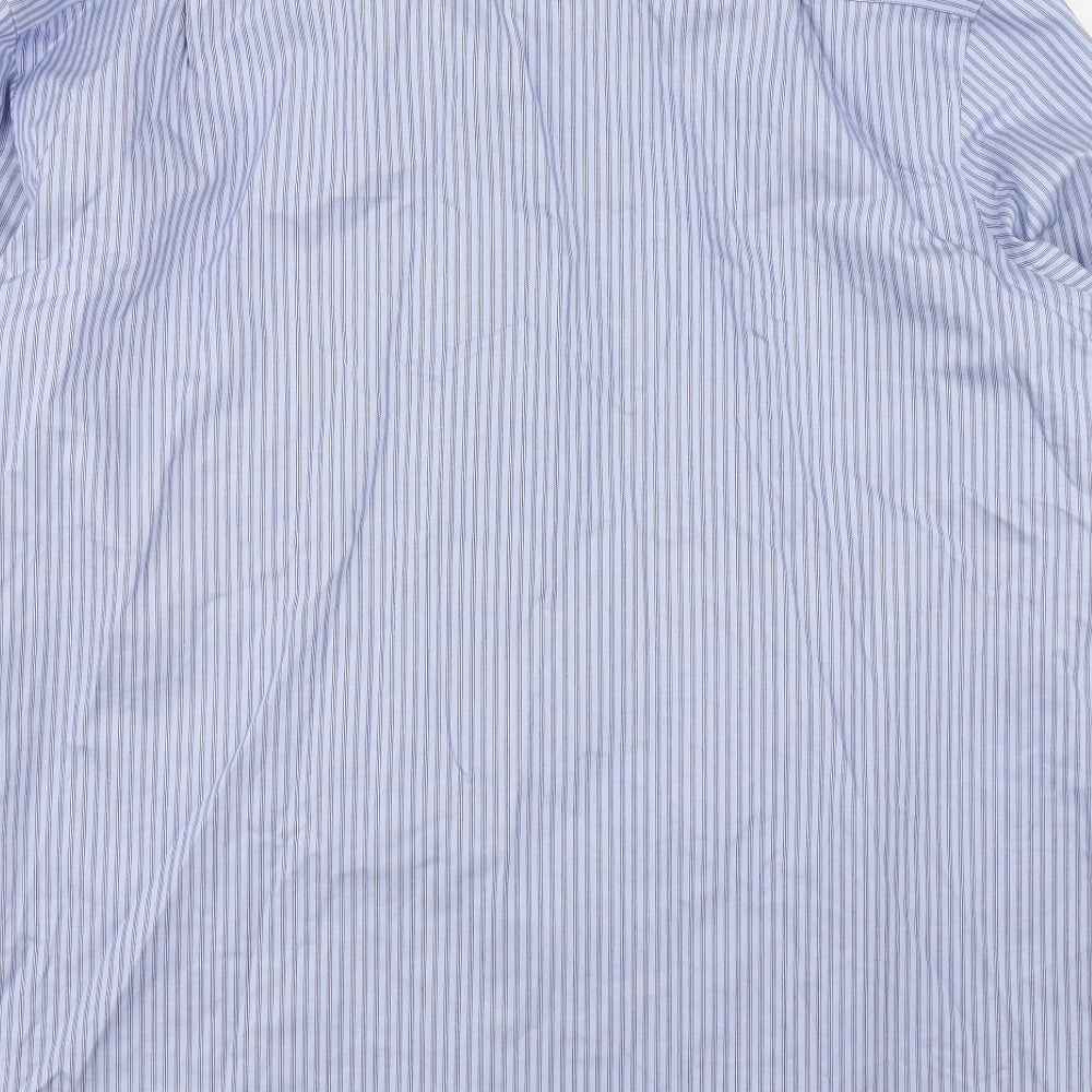 Marks and Spencer Mens Blue Striped Cotton  Dress Shirt Size 17.5 Collared Button