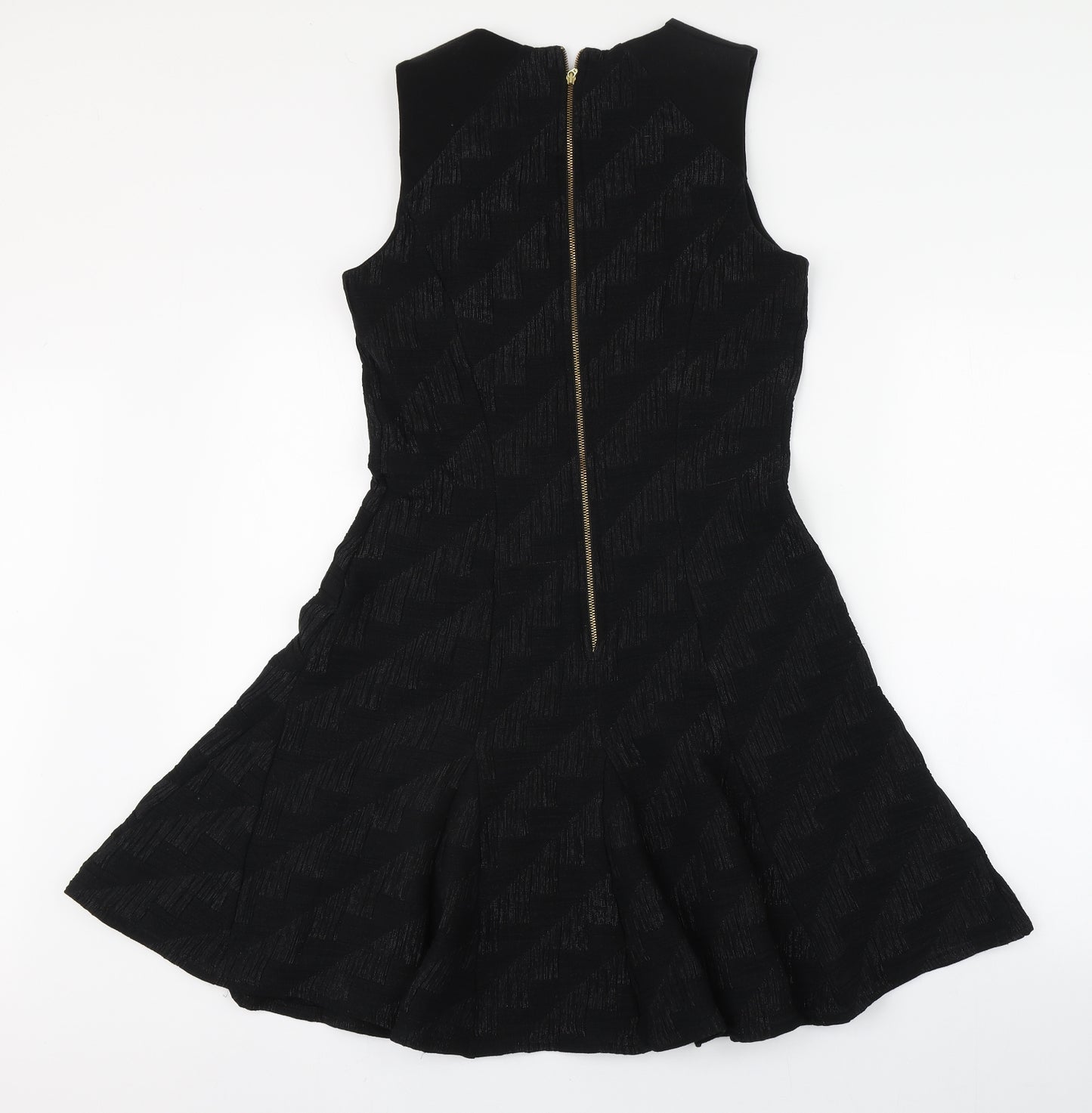 Closet Womens Black Striped Polyester Skater Dress  Size 14  Round Neck Zip