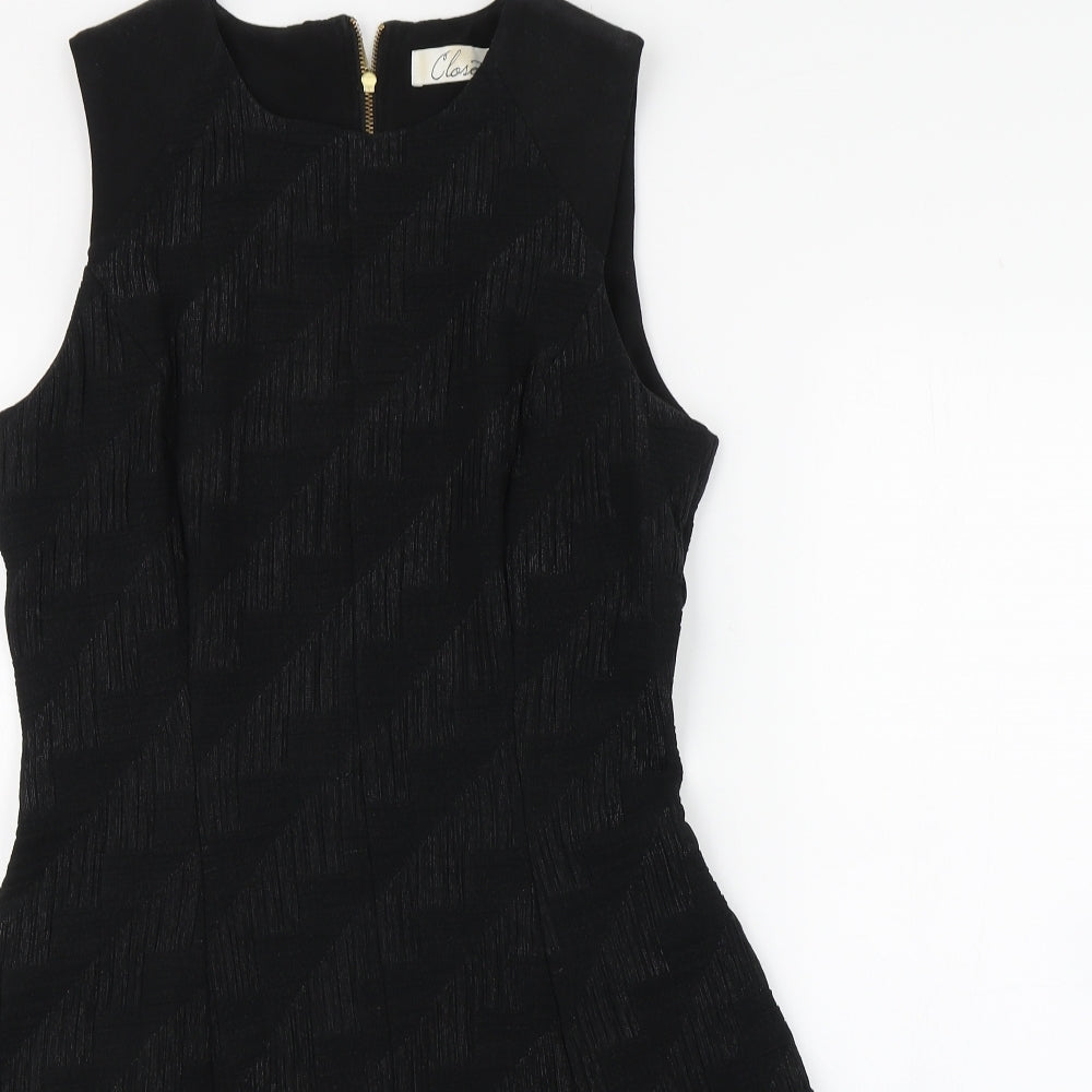 Closet Womens Black Striped Polyester Skater Dress  Size 14  Round Neck Zip