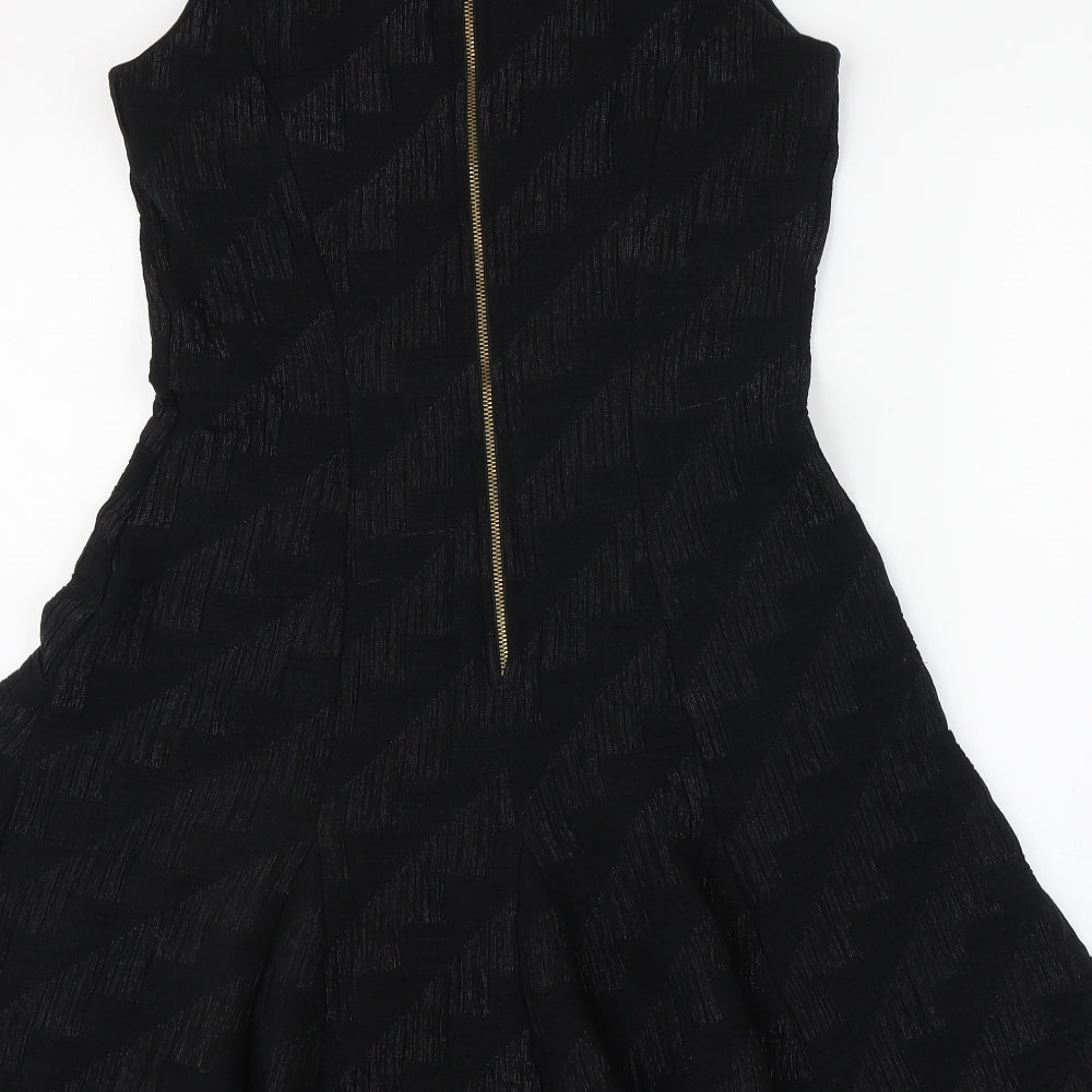 Closet Womens Black Striped Polyester Skater Dress  Size 14  Round Neck Zip