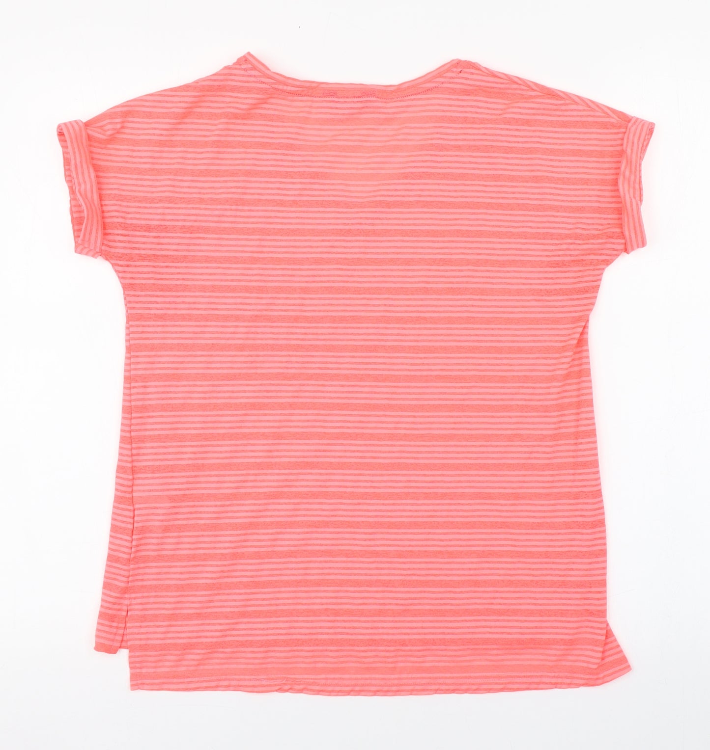 F&F Womens Pink Striped Polyester Basic T-Shirt Size 8 V-Neck