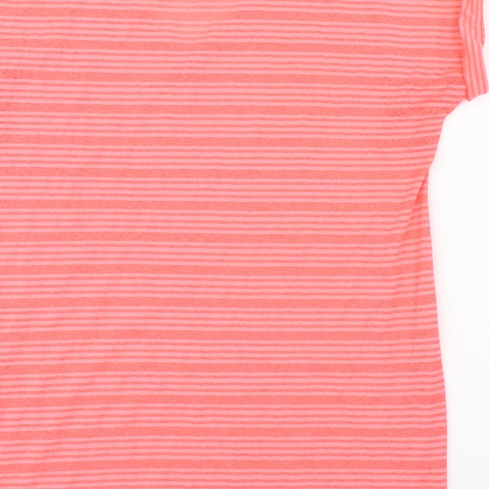 F&F Womens Pink Striped Polyester Basic T-Shirt Size 8 V-Neck