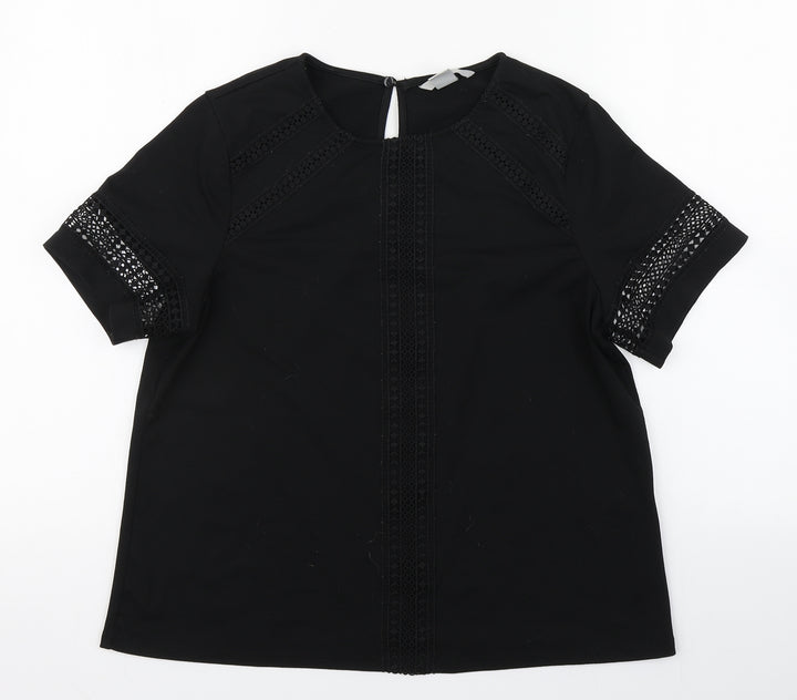 H&M Womens Black  Polyester Basic T-Shirt Size S Round Neck